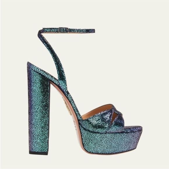 AQUAZZURA Sinner Ombre Platform Ankle-strap Sandals Sz 40 Petroleum Blue NIB - Picture 5 of 13